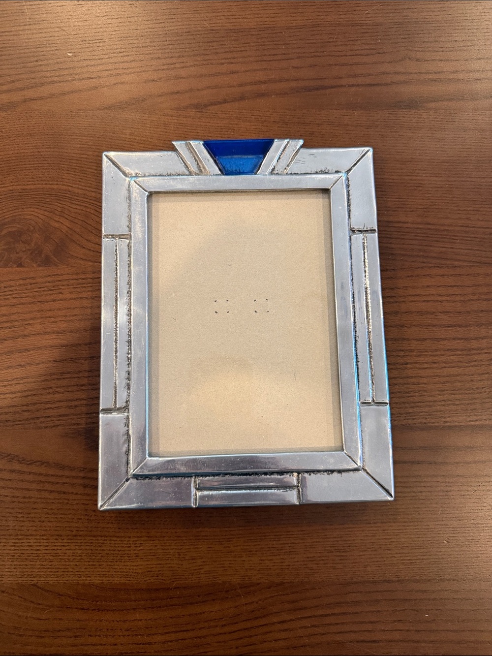 Easel-back Pewter and Blue Glass Decorative Picture Frame